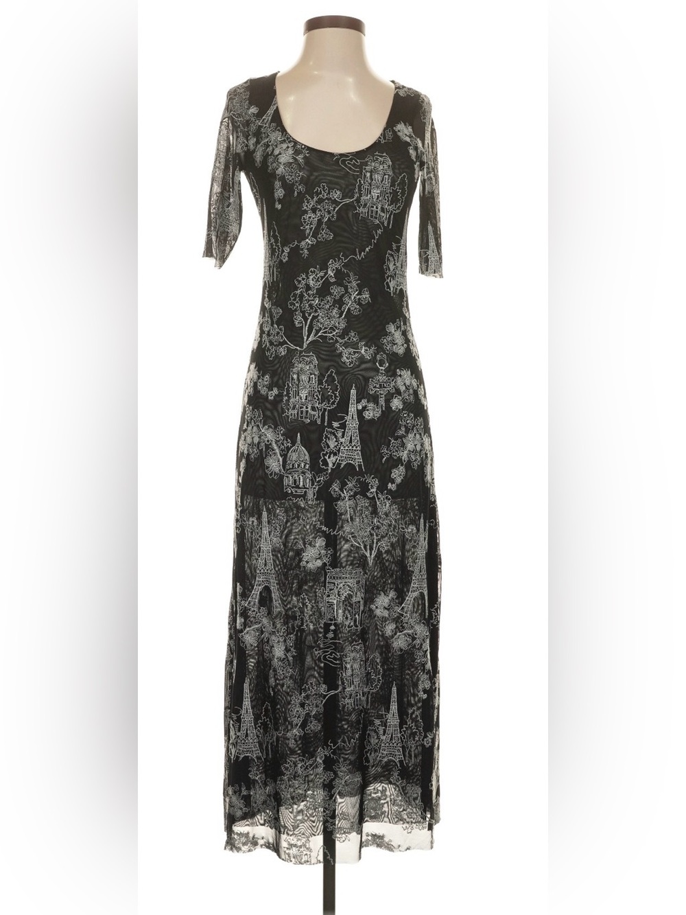 Jade by Johnny Was Black Maxi Dress with Paris Scenic Print NWT size small
